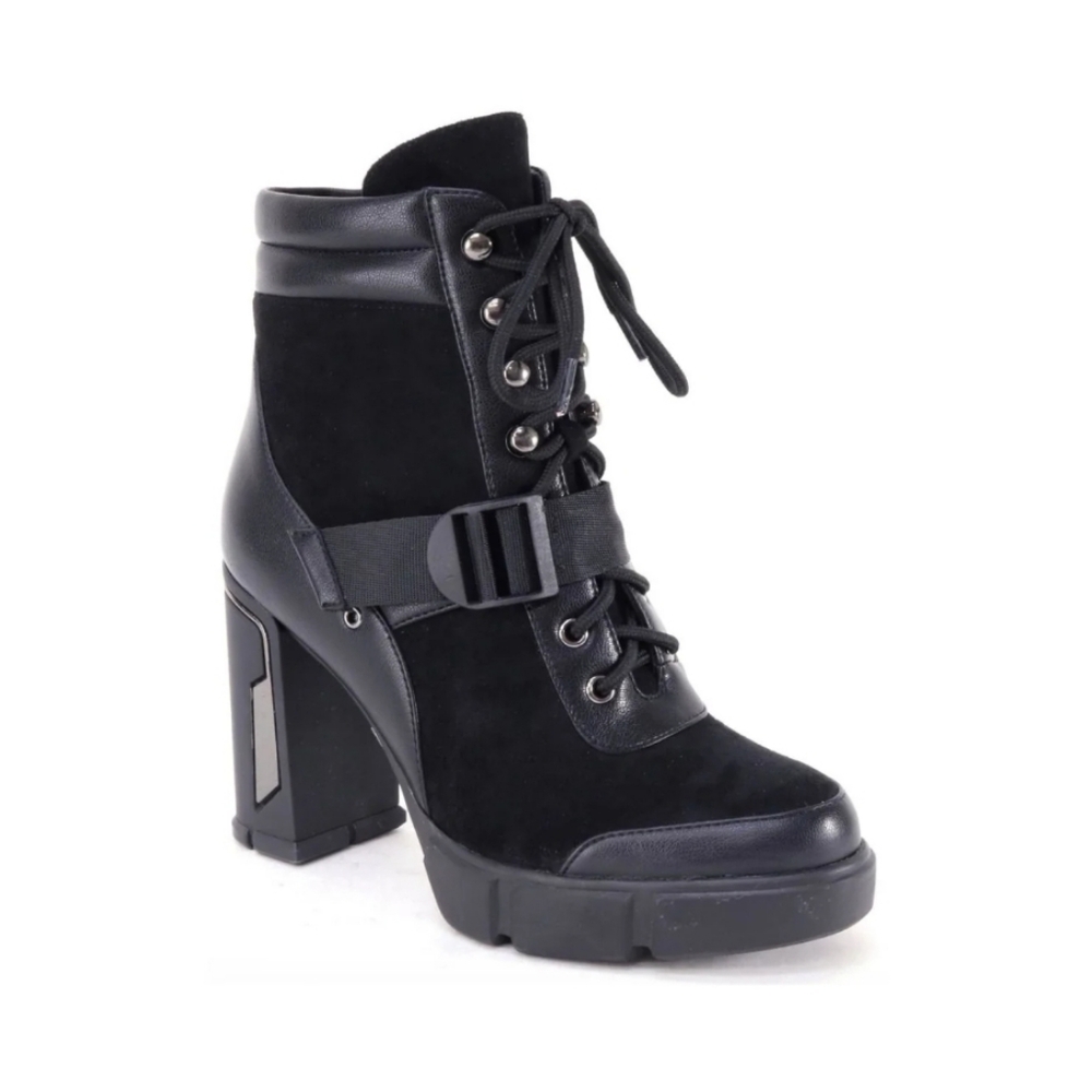 Black Faux Leather & Faux Suede Platform Bootie NEW CONDITION